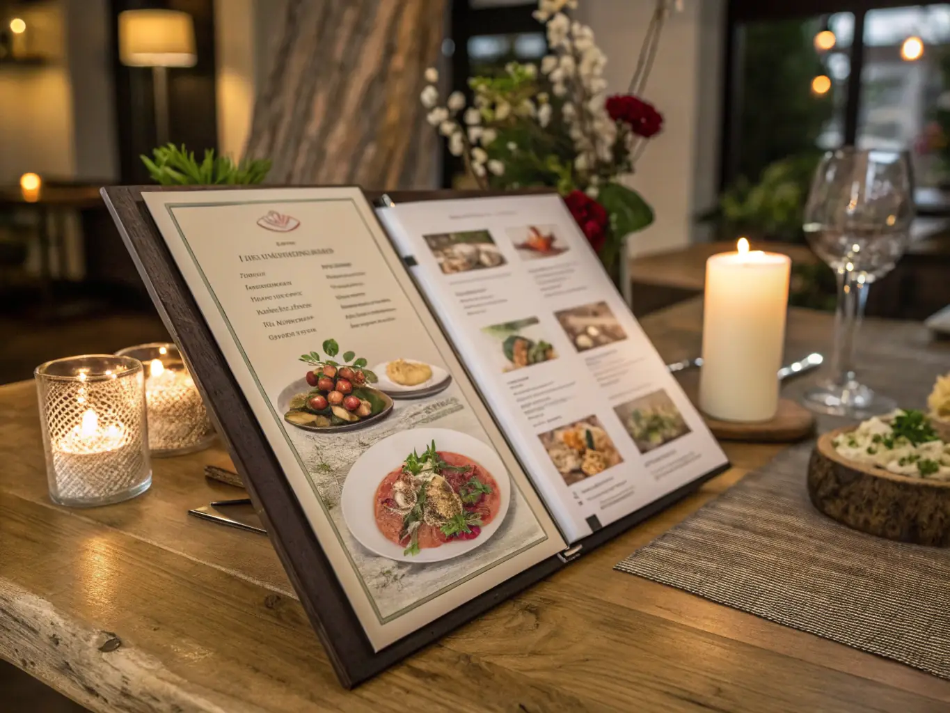 An image of a 9"x12" CoMoConnects postcard displaying a local restaurant's menu and promotional discounts, emphasizing the larger format's impact.